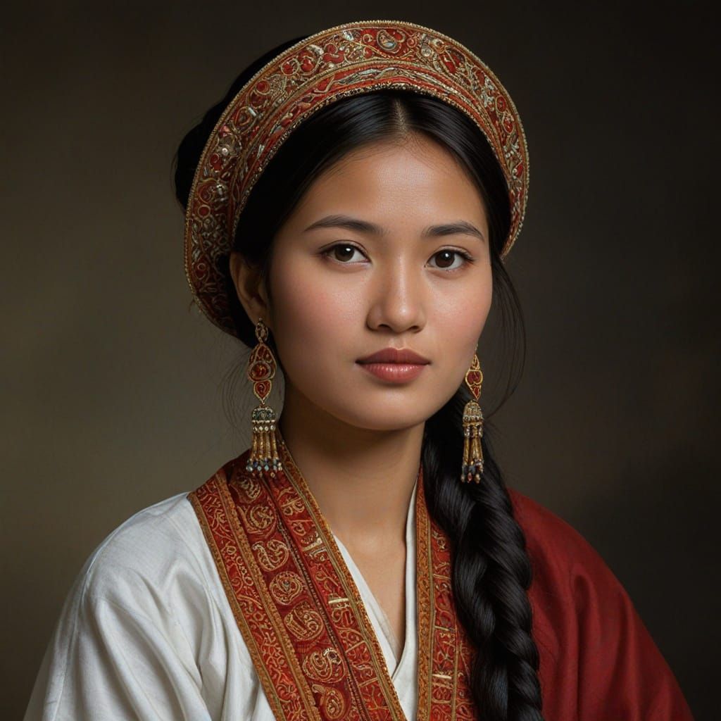 Portrait of a Bhutanese Woman in Rubens Oil Painting Style