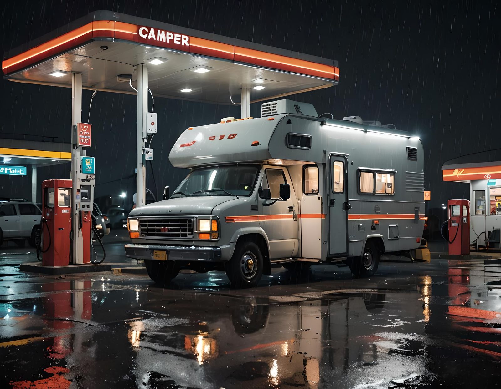 Camper Refueling at an Isolated Gas Station