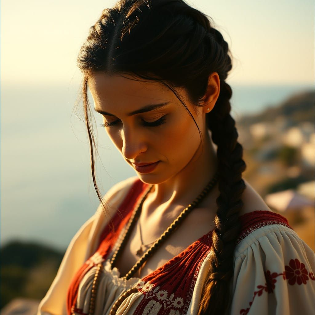 Goddess of the Greek Isles in Warm, Sun-Kissed Light