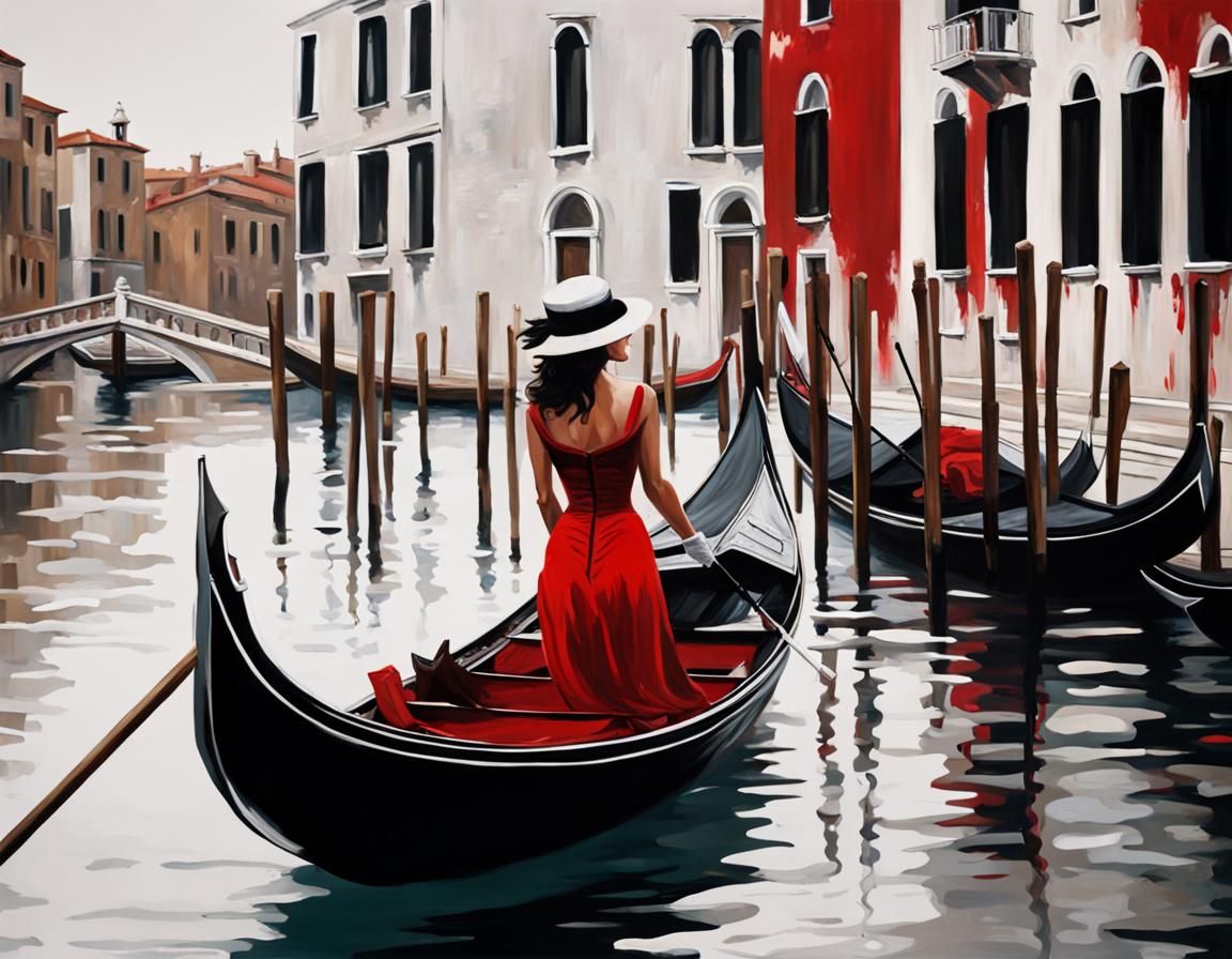 Venetian Gondola Scene in Hyperrealistic Splash Art Style