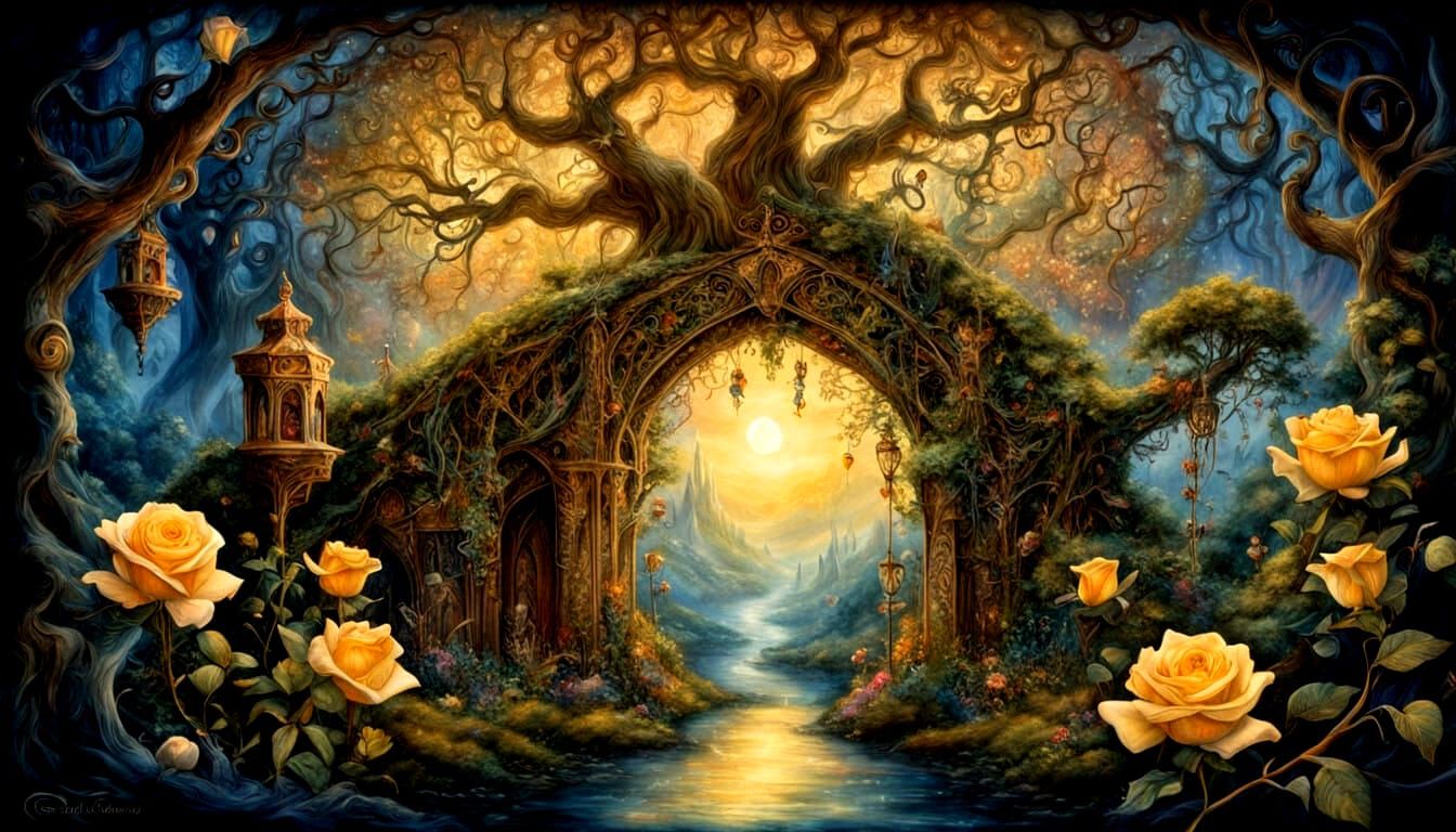 Enchanted Library Oasis in Whimsical High Fantasy Style