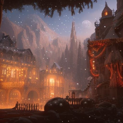Detailed Christmas Scene in Matte Painting Style