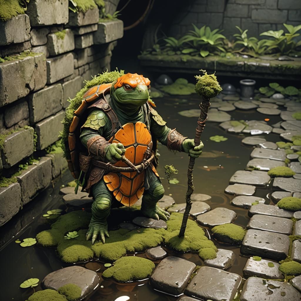 Tortle Druid with Moss Staff in Sewer