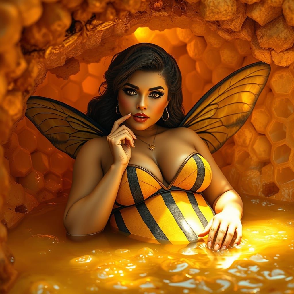 Fairy in Golden Honeyed Bliss within a Colossal Beehive