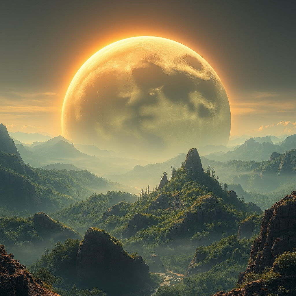 Earth-like Moon in a Sci-Fi Landscape