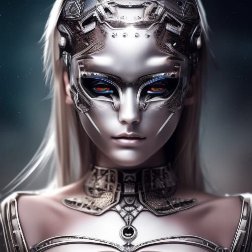 Beautiful Female Cyborg with Soulful Eyes in Hyperreal Detai...