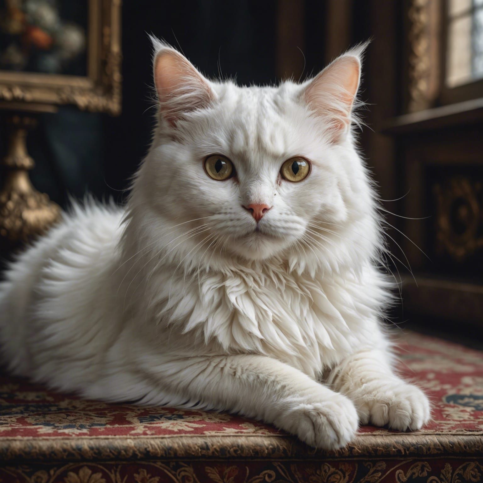 Fluffy White Cat in Hyperrealistic Style