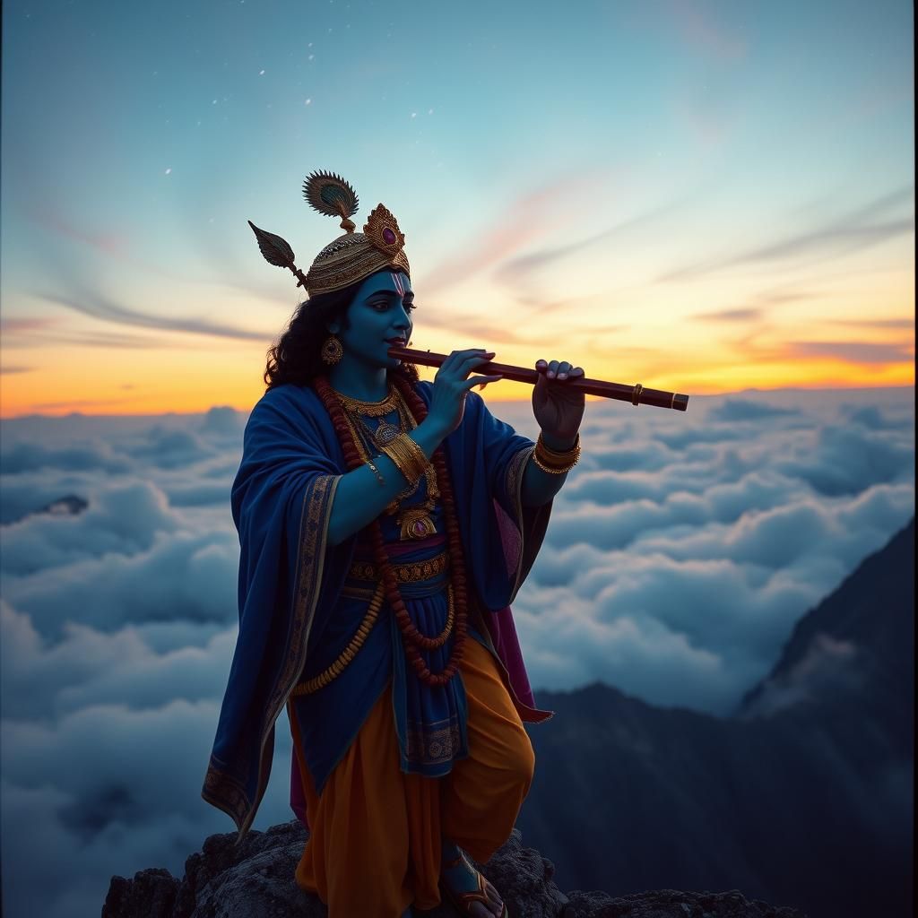 Krishna's Flute Serenade at Dusk: A Cinematic Galaxy