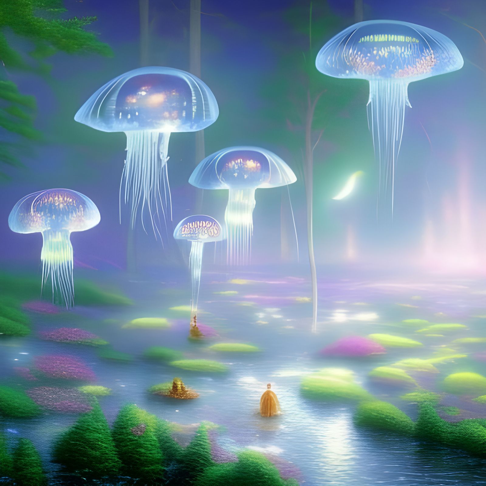 Ethereal Jellyfish Ensemble in Dreamy Light