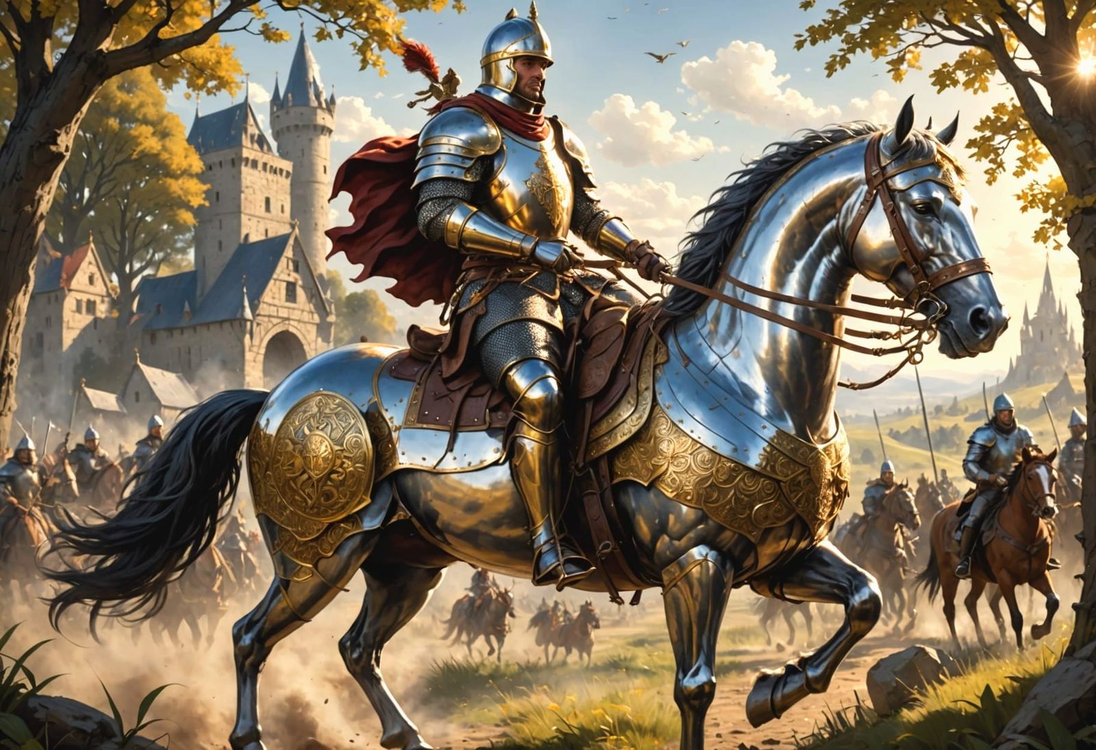 Knight in Gleaming Armor with Gold Coin Shield