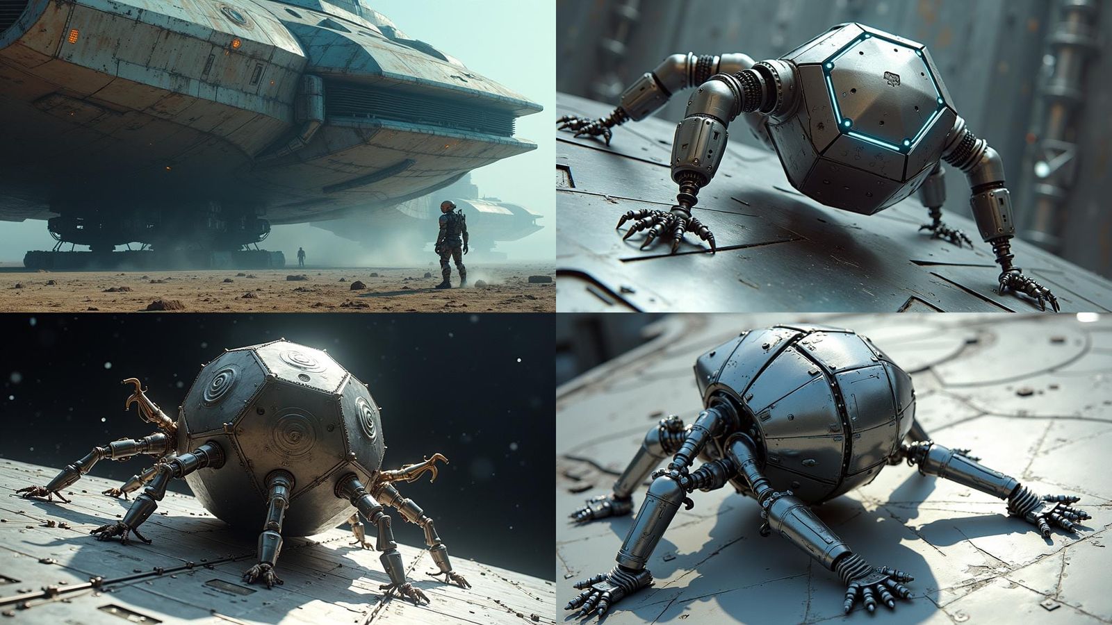 Dodecahedron Robot Repairs Spaceship Exterior