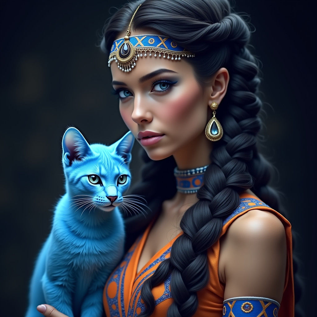 Regal Woman in Vibrant Traditional Attire with Majestic Egyp...