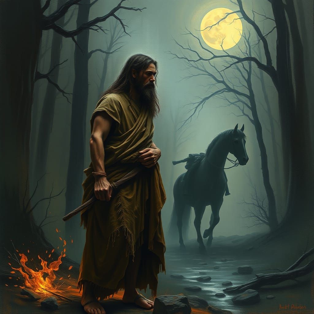 John the Baptist Confronts Headless Horseman in Dreamlike Sc...