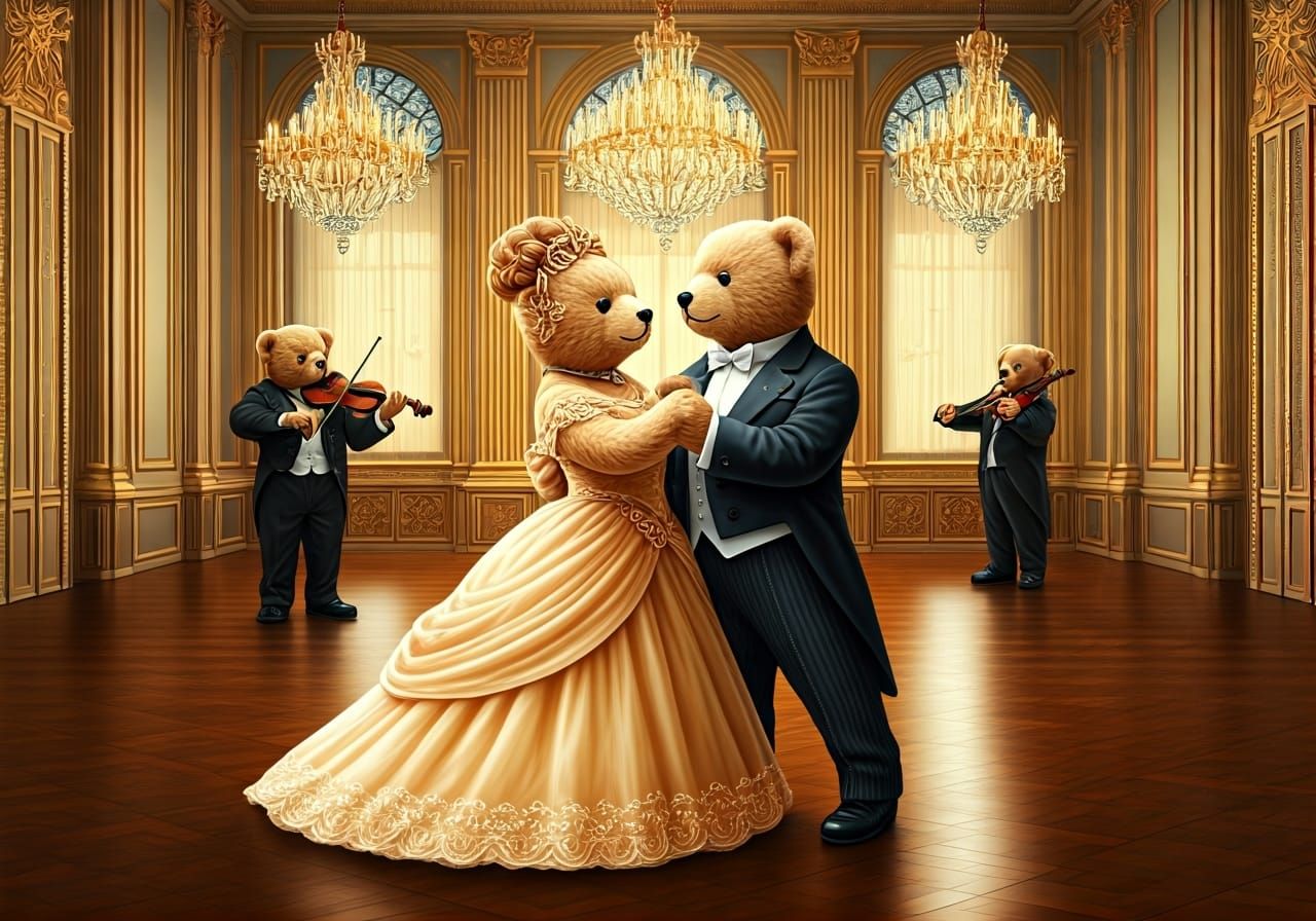 Teddy Bears Waltz in Art Nouveau Ballroom