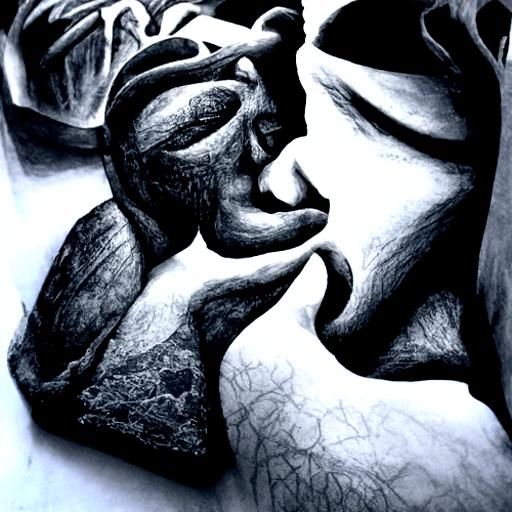 Ancient Romance: Charcoal Drawing of Love and Loneliness
