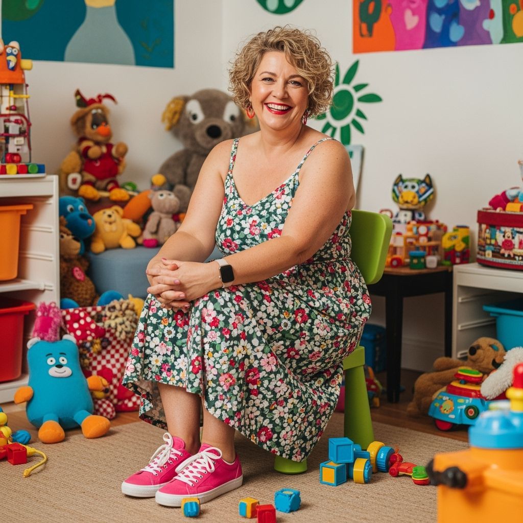 Playful Portrait of Woman on Child's Chair