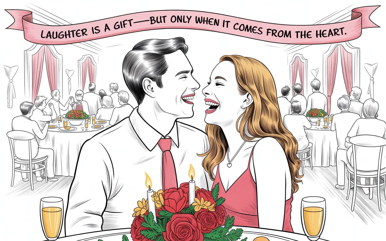 Couple Laughing at Birthday Bash in Colored Pencil