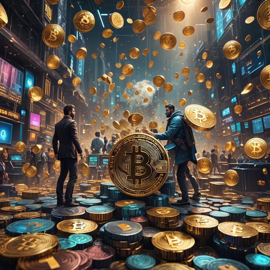 Money Rain: Eye-Catching Crypto vs Stocks Concept Art