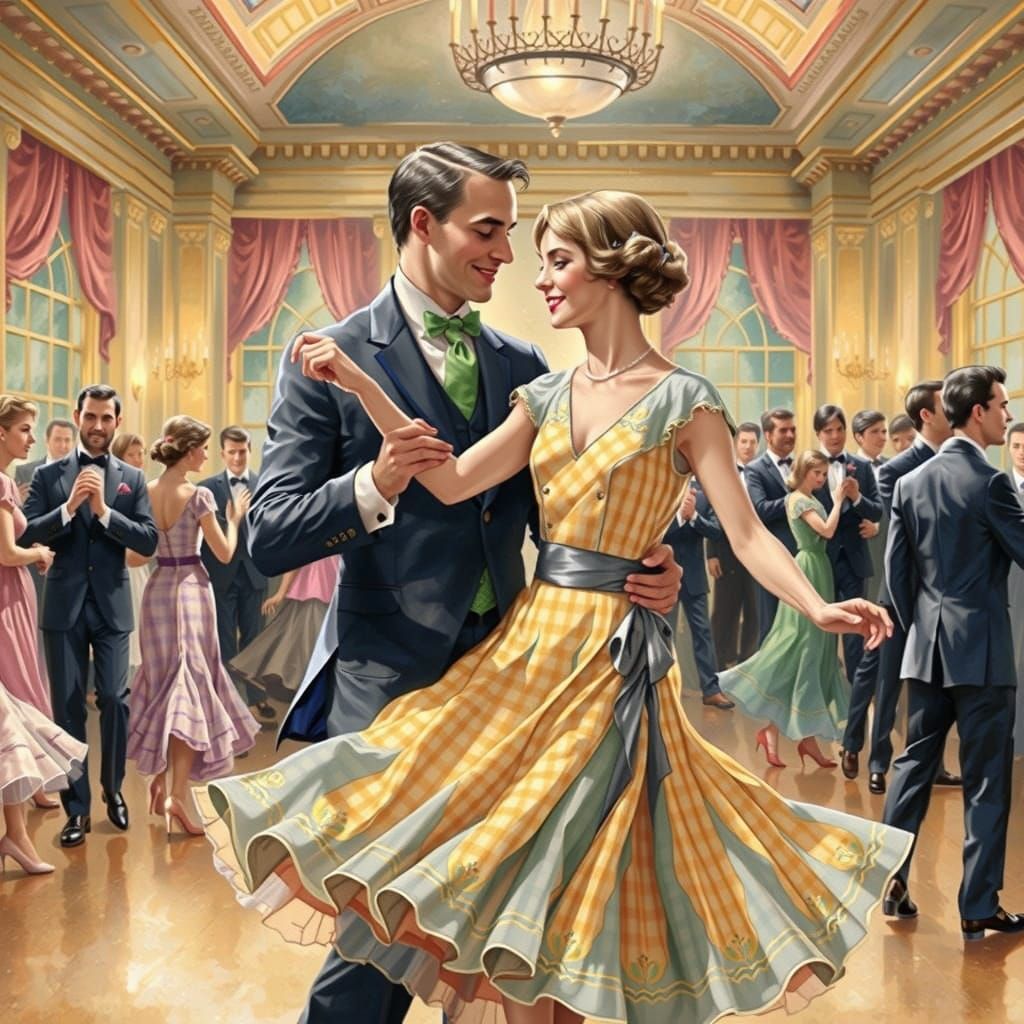 Vintage Ballroom Dancers in Whimsical Watercolor