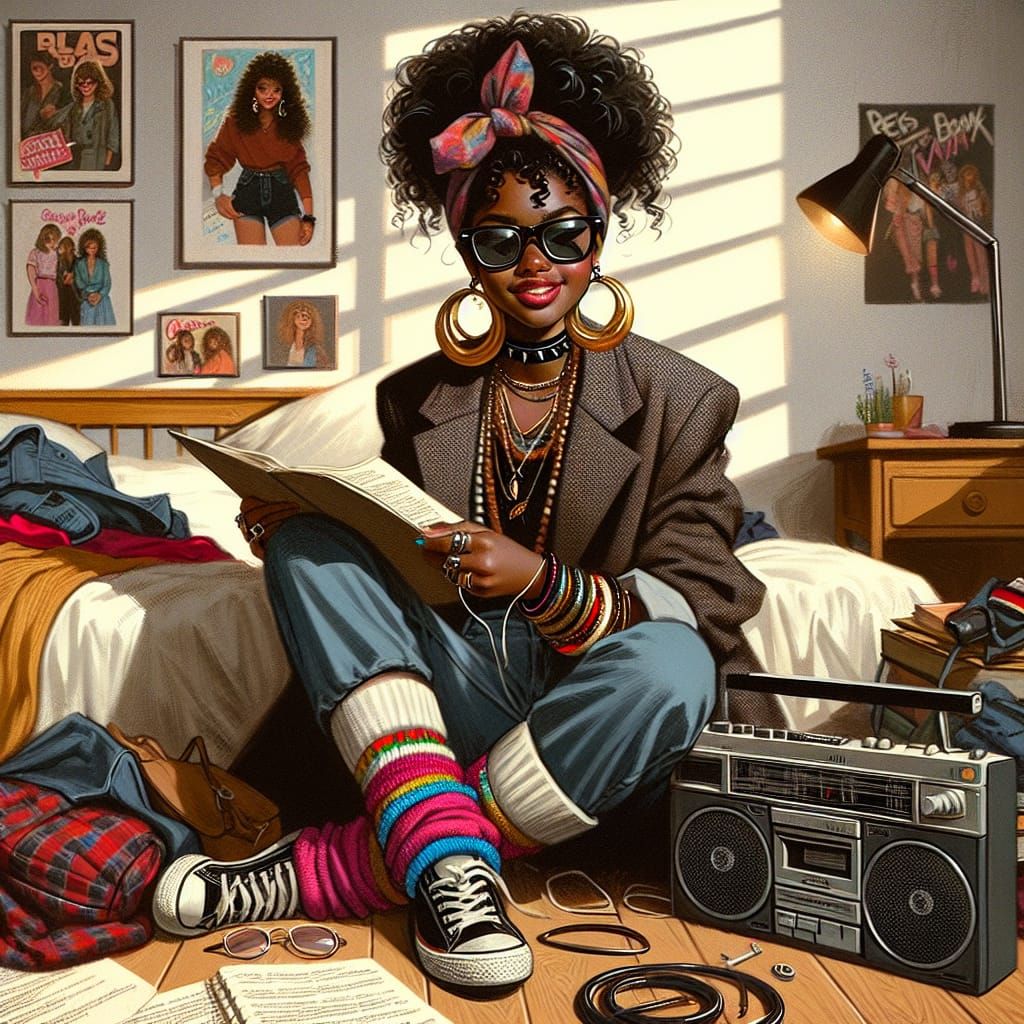 80s Teenage Girl in Nostalgic Digital Art Painting