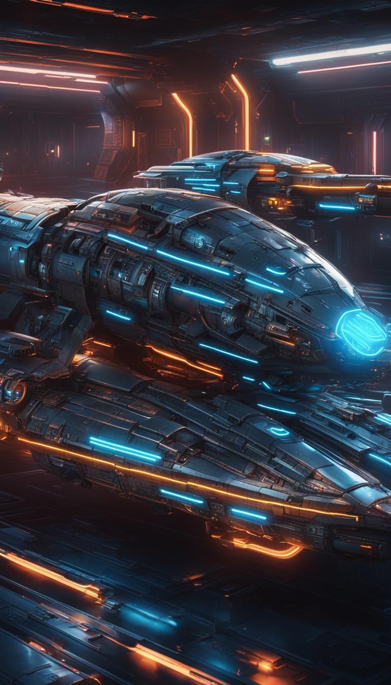 Futuristic Toy Spaceship with Glowing Neon Accents