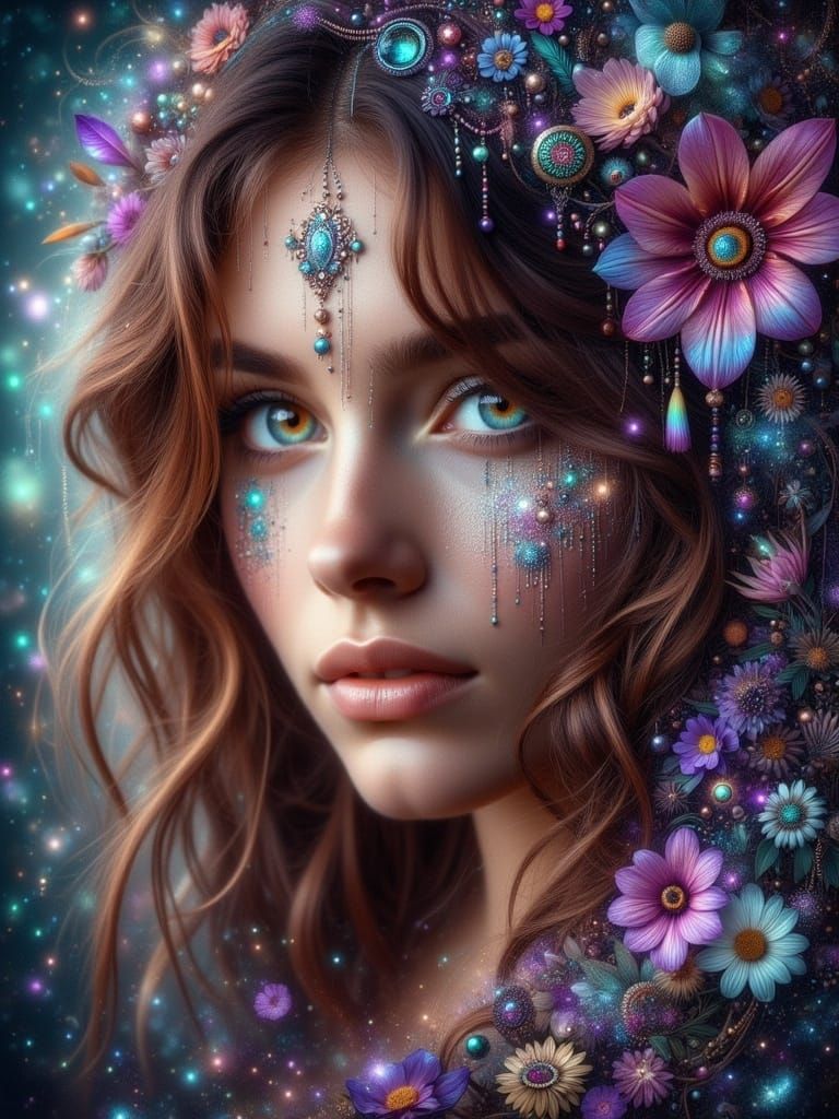 Hyperrealistic Portrait of a Young Woman with Vibrant Eyes a...