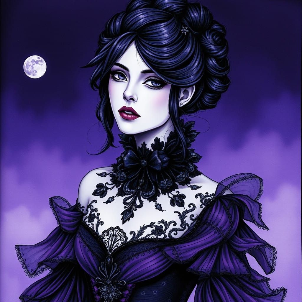 Ethereal Gothic Beauty in Monochromatic Purple