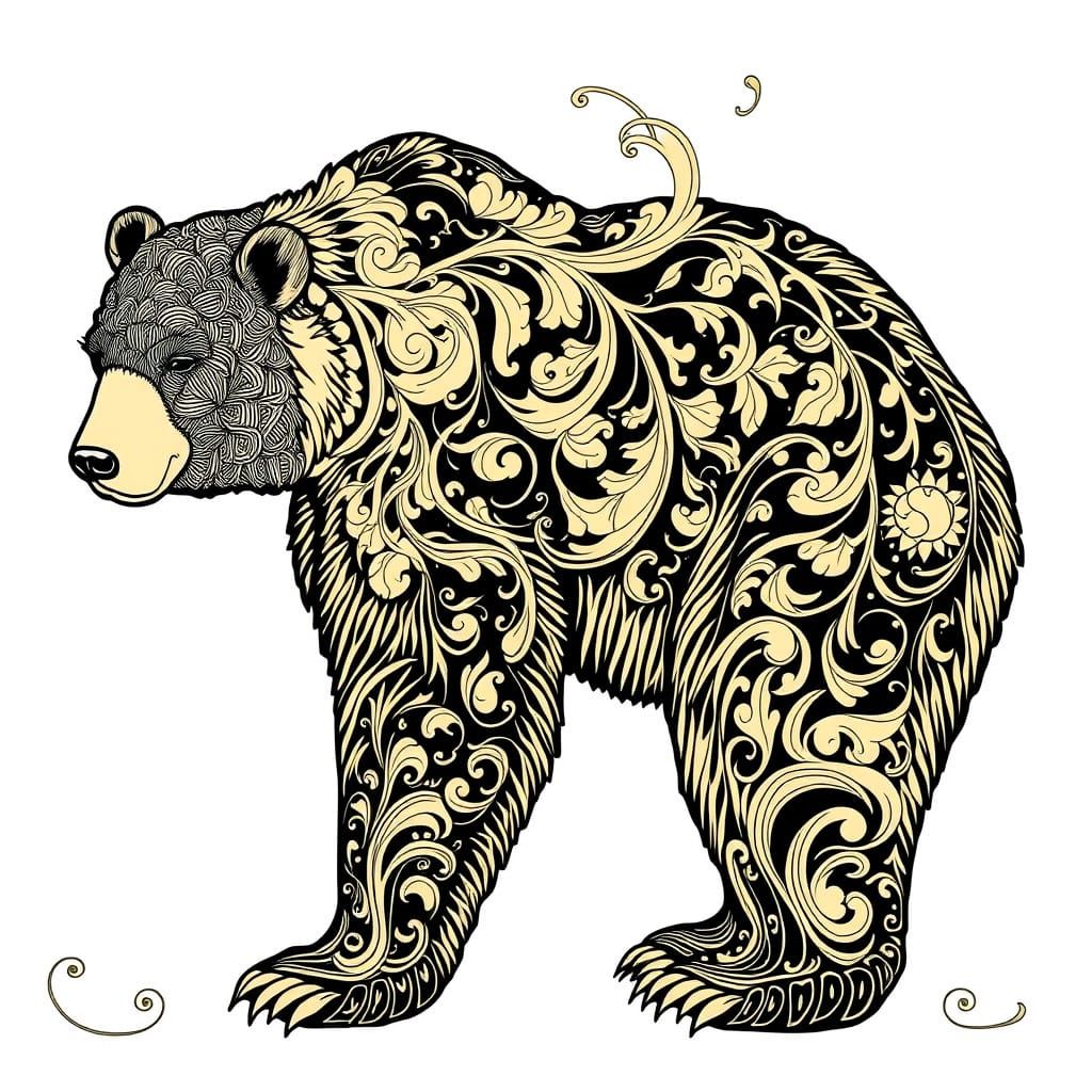 Grizzly Bear in Ornate Art Nouveau Style