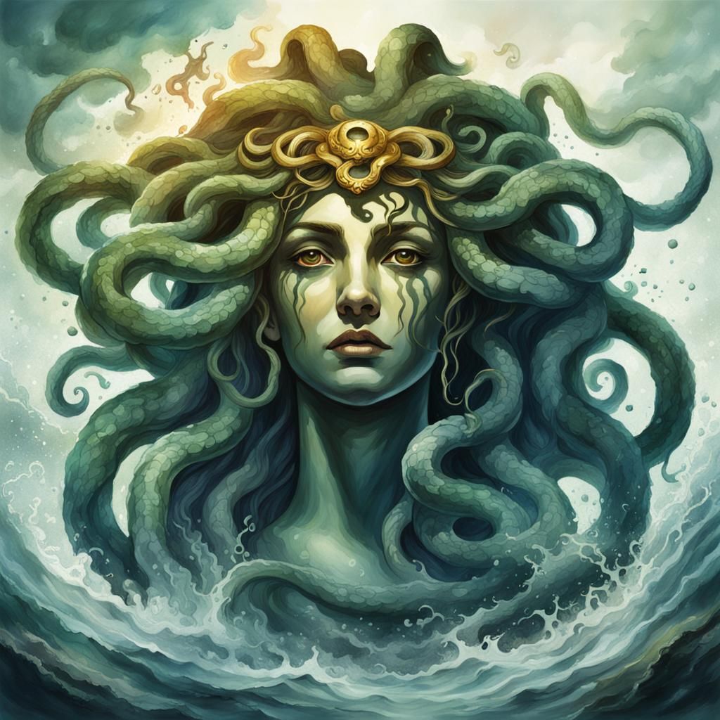 Medusa in Watercolor: A Classical Greek Illustration