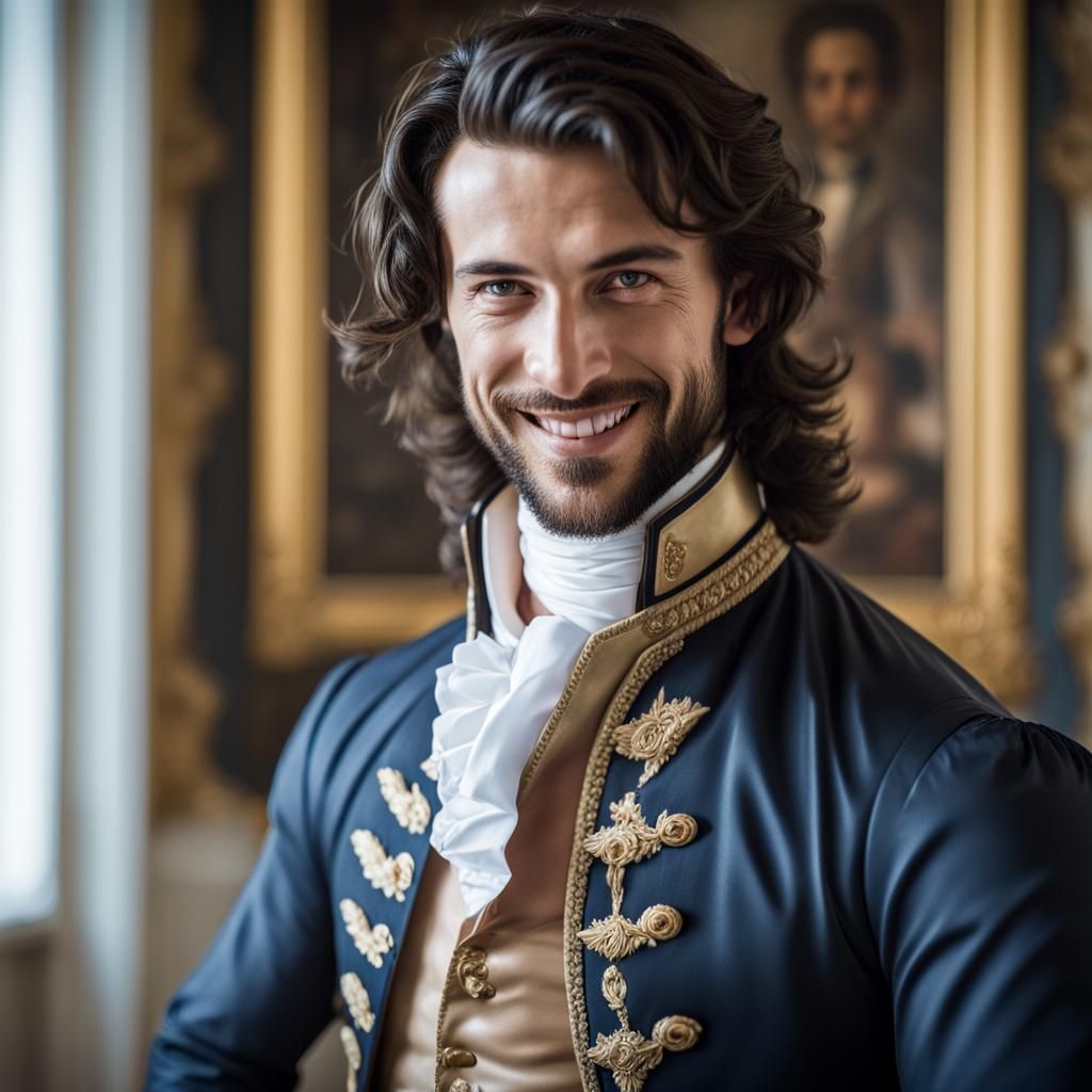 Handsome Man in French Clothes Smiling Diabolically