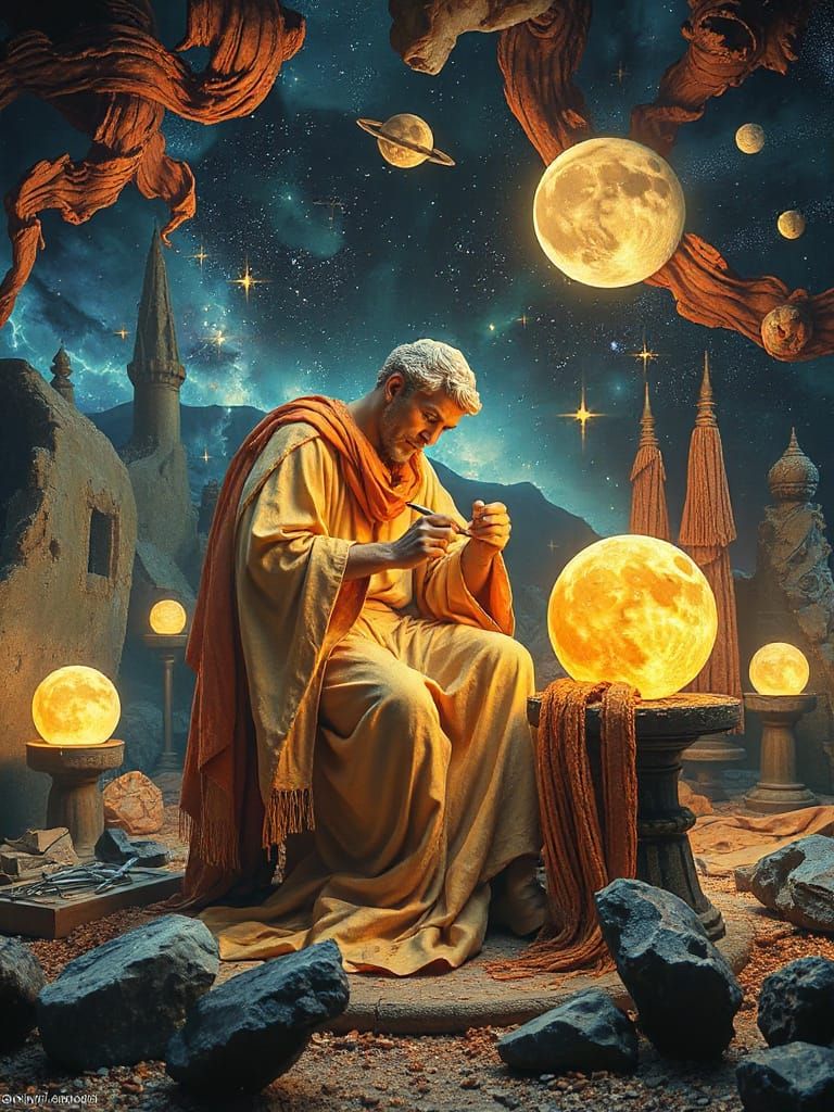 Celestial Sculptor Chiseling Constellations in Nebula Studio