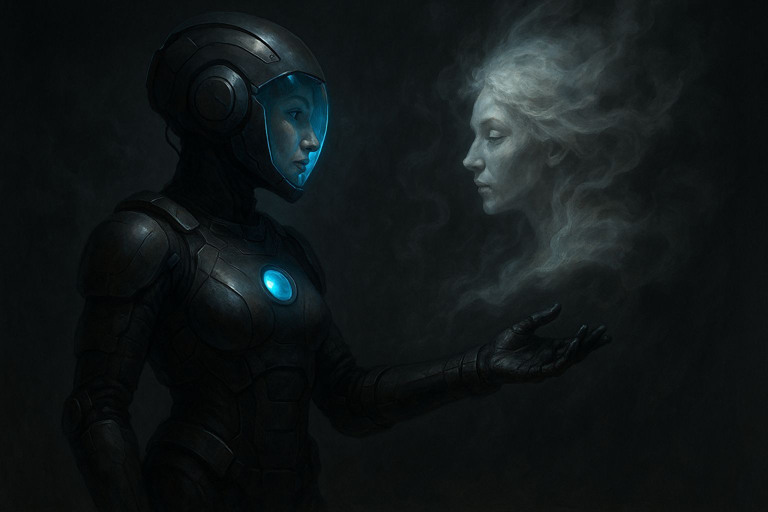 Futuristic Woman Reaching for Smoke Face