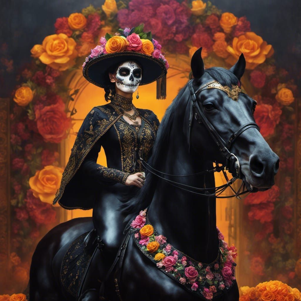 Day of the Dead Catrina on Horseback