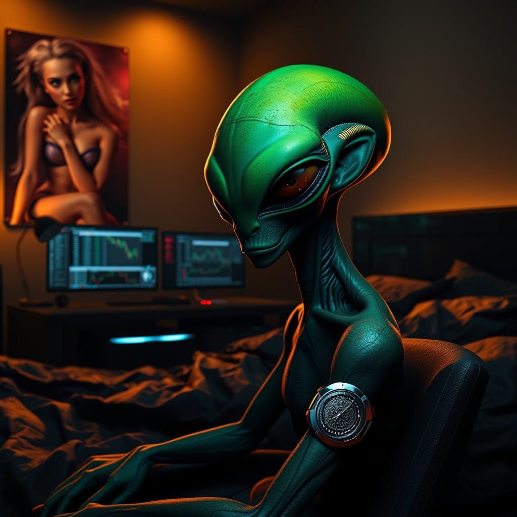 Futuristic Trader in a Gilded Lair