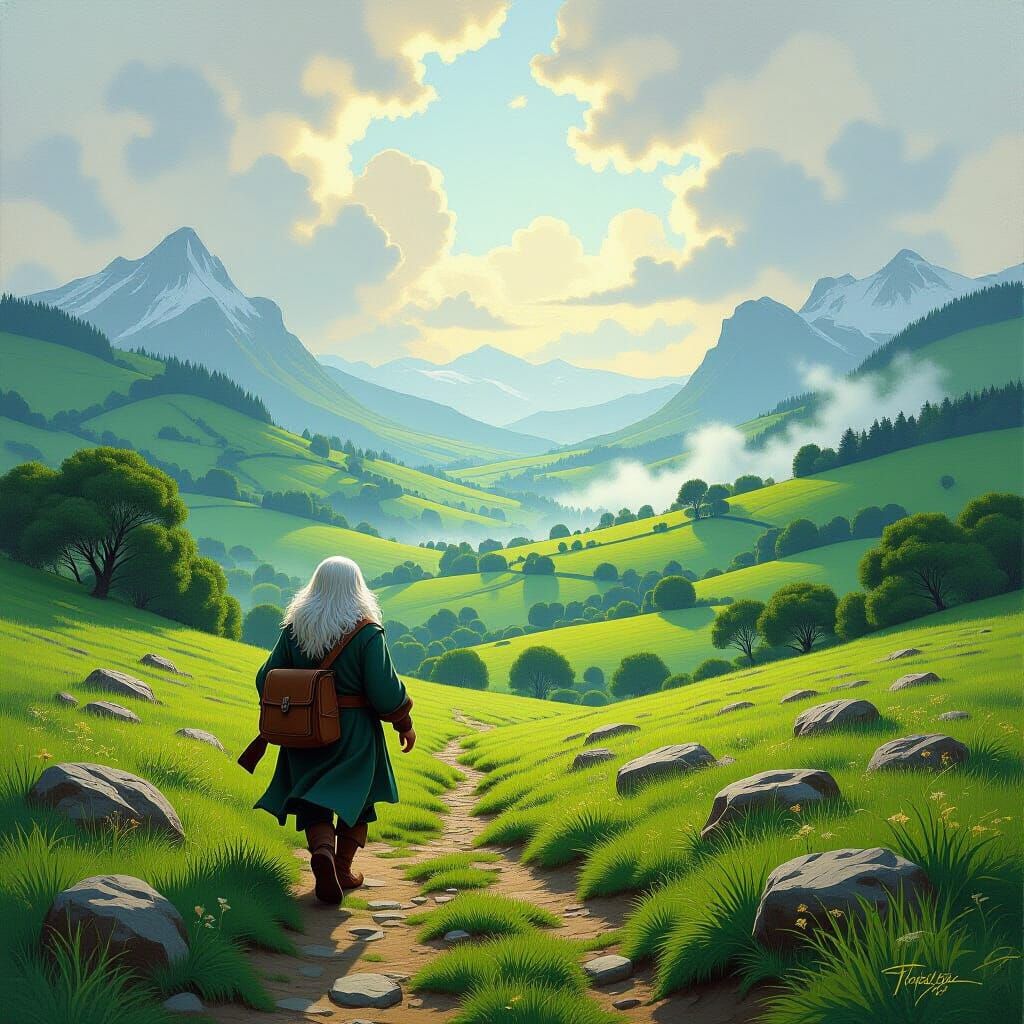 Hobbit in the Shire: Retro Fantasy Art