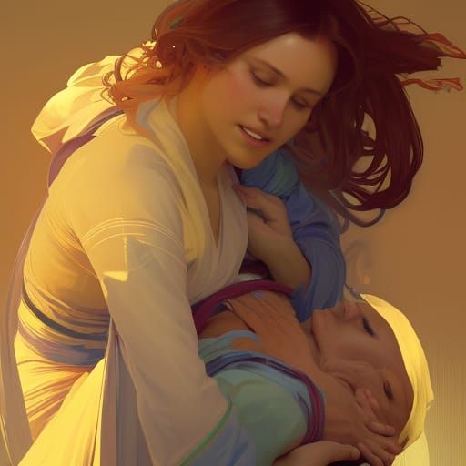 Midwife Helping Young Woman: Detailed Concept Art