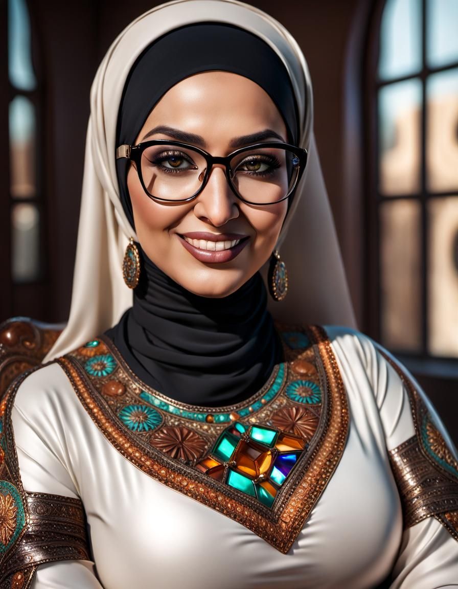 Psychedelic Portrait of Middle Eastern Woman in Hijab