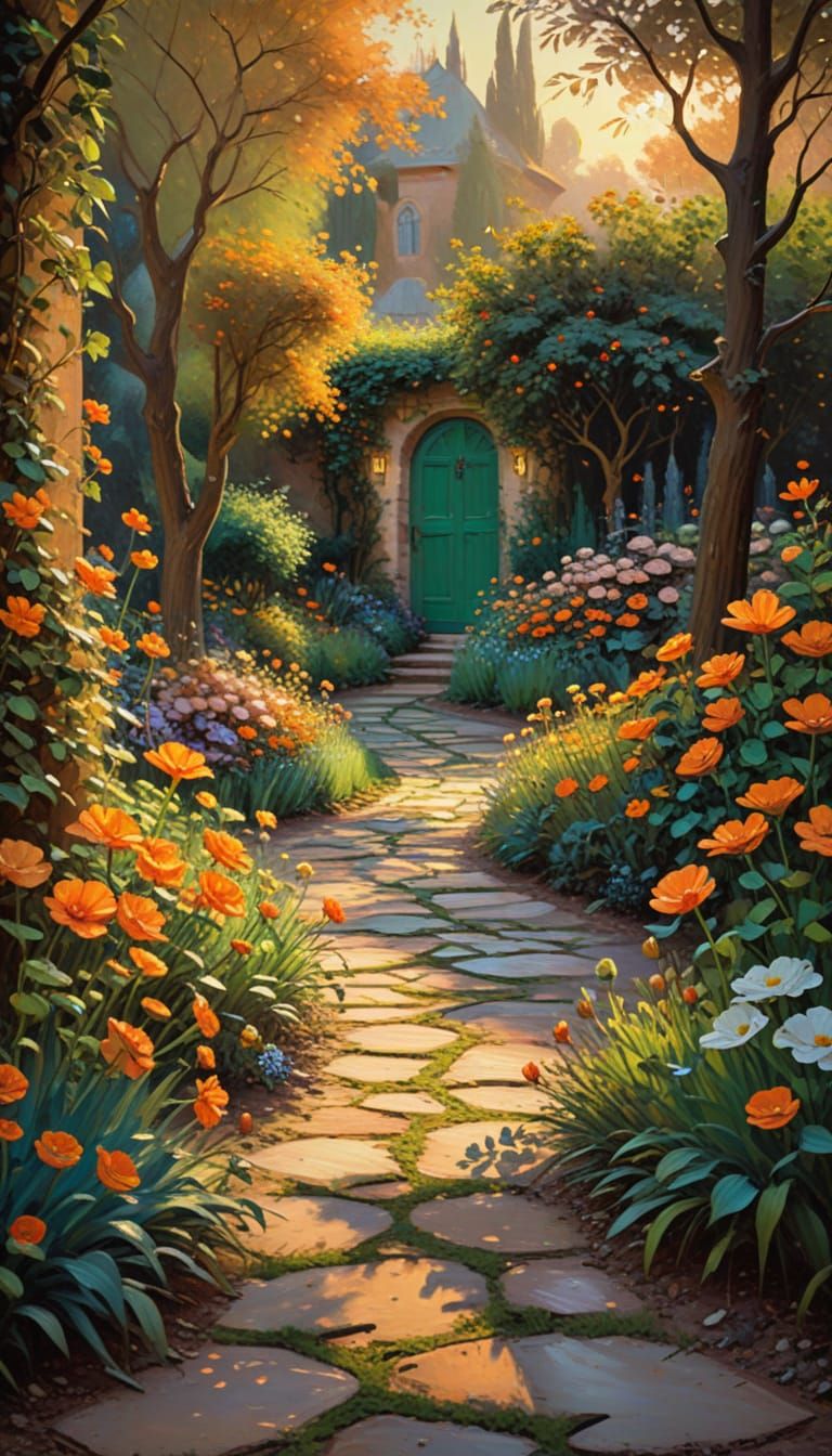 Neon Garden at Twilight: Impressionist Oil Painting