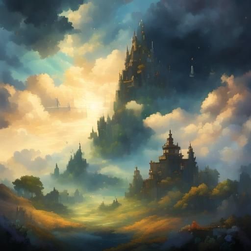 Cinematic Fantasy Landscape with Light Rays