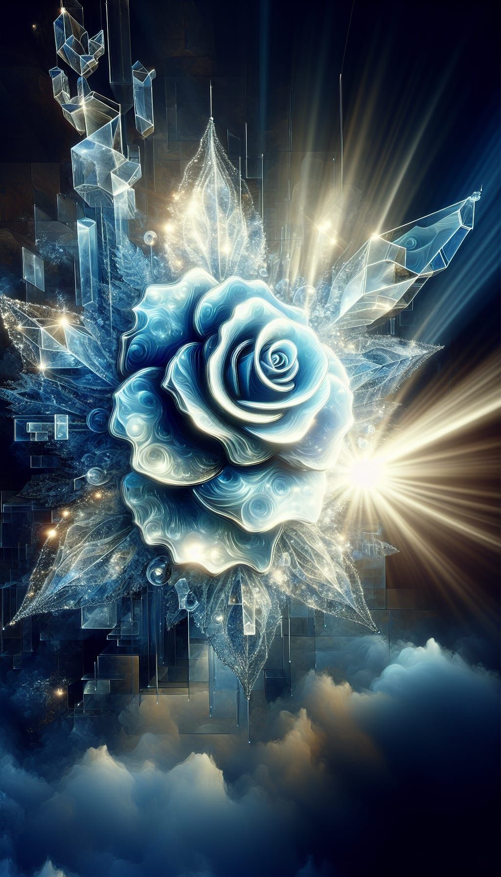 Blue Glass Rose Anamorphosis in Baroque Style