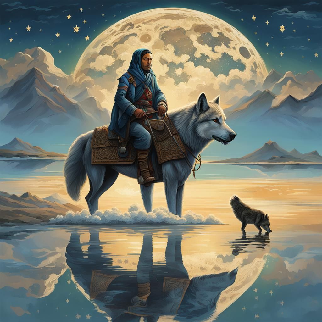 Asian Steppe Horseman with Wolf and Star