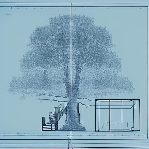 Treehouse Blueprint Design on Blue Background