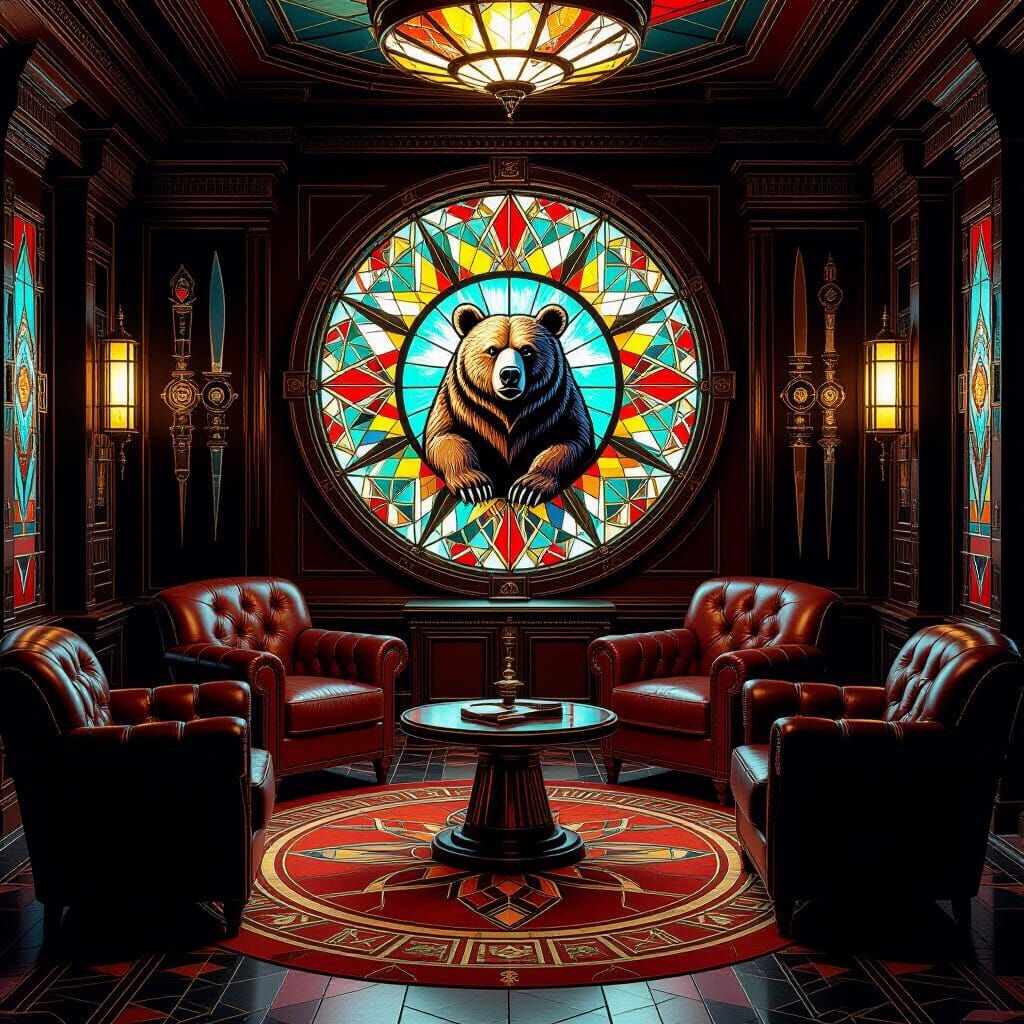 Art Deco Weapons Room with Stained Glass