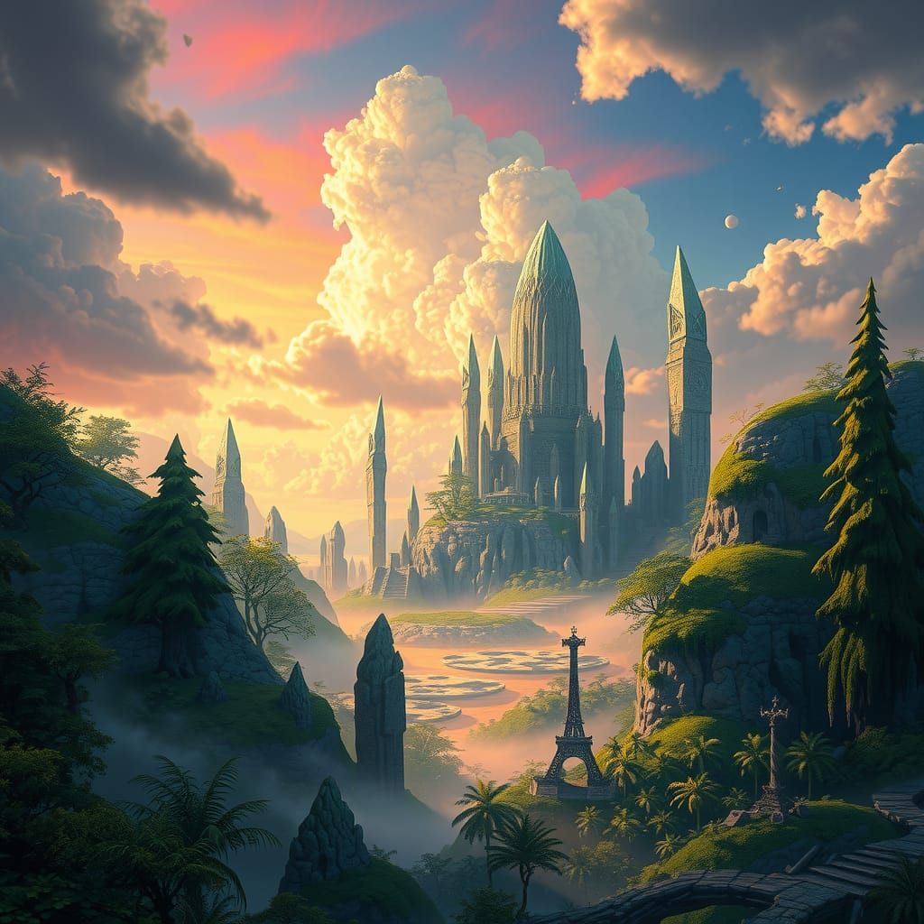 Fantastical Floating Islands with Ancient Ruins