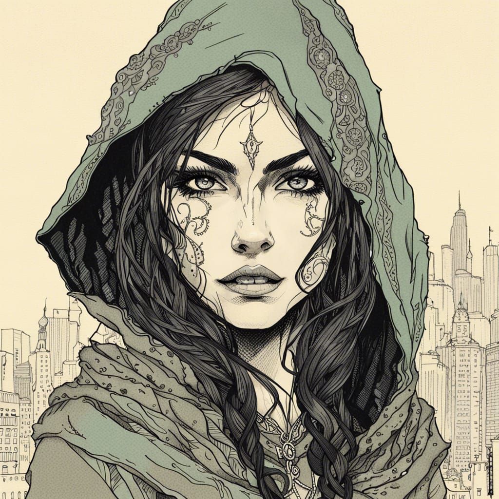 Elven Rogue Portrait in Detailed Ink Drawing Style