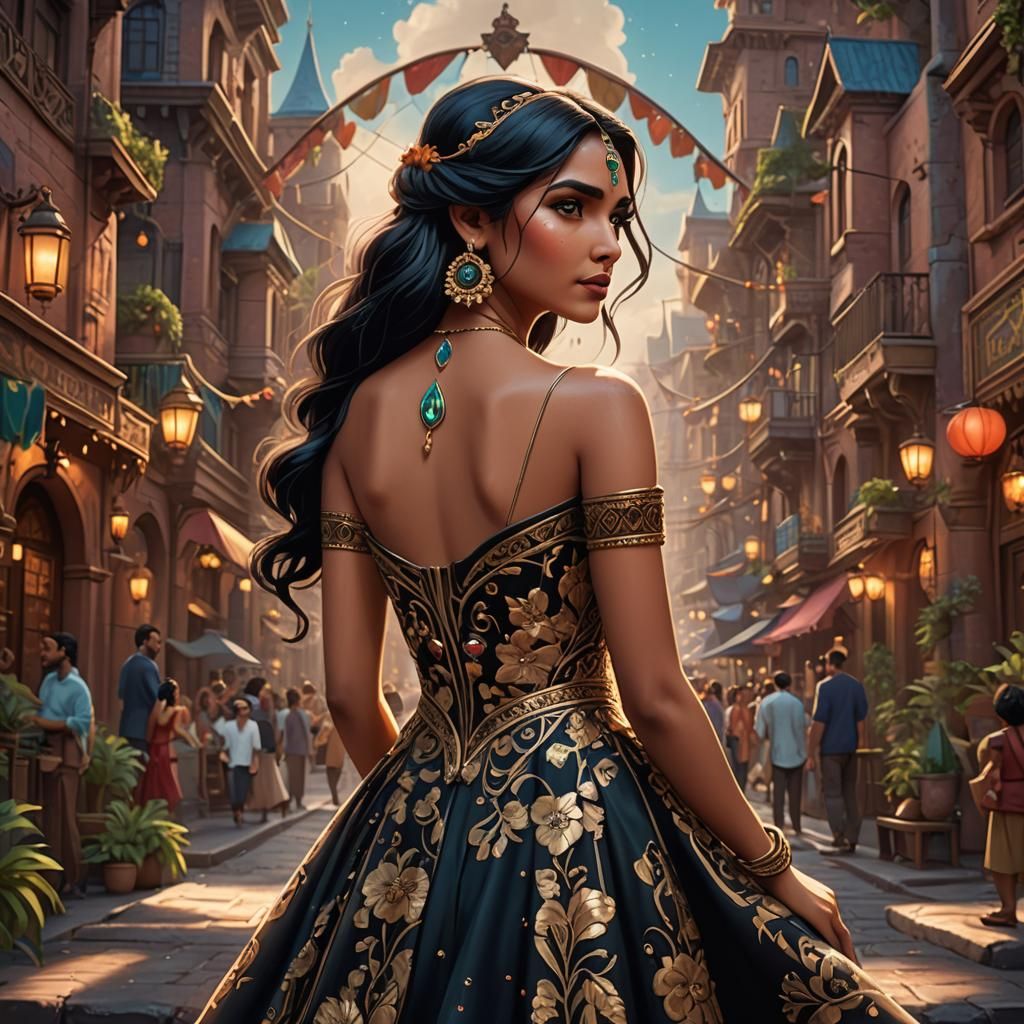 Cute Indian Girl in Art Deco Disney•Pixar Style