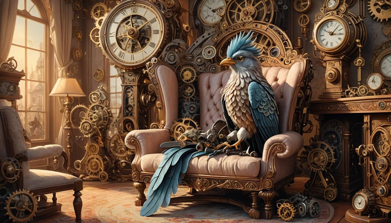 Cuckoo Bird in Steampunk Fantasy Interior