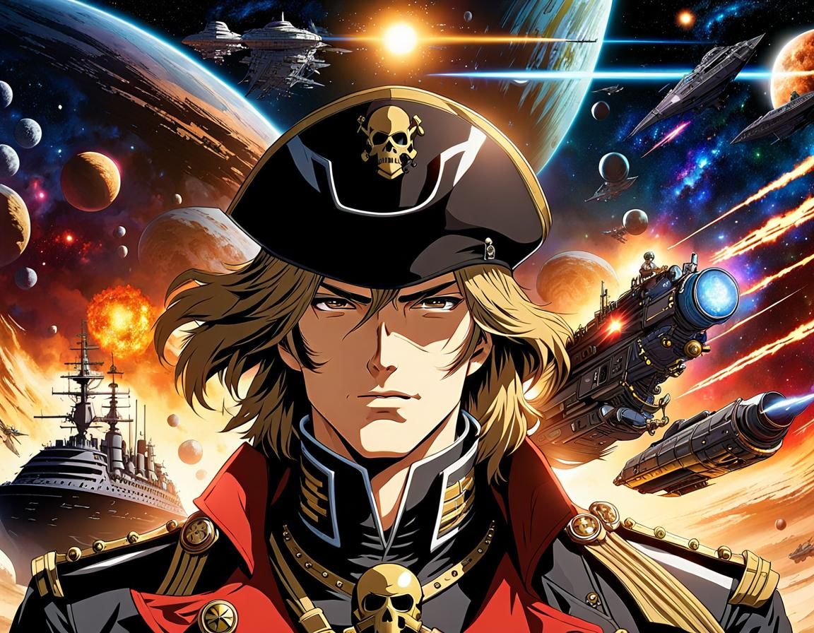 Space Pirate Captain in Steampunk Anime Style