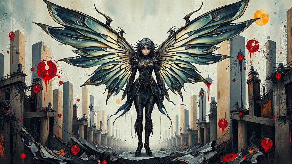 Heavy Metal Fairy in Post-Apocalyptic Landscape