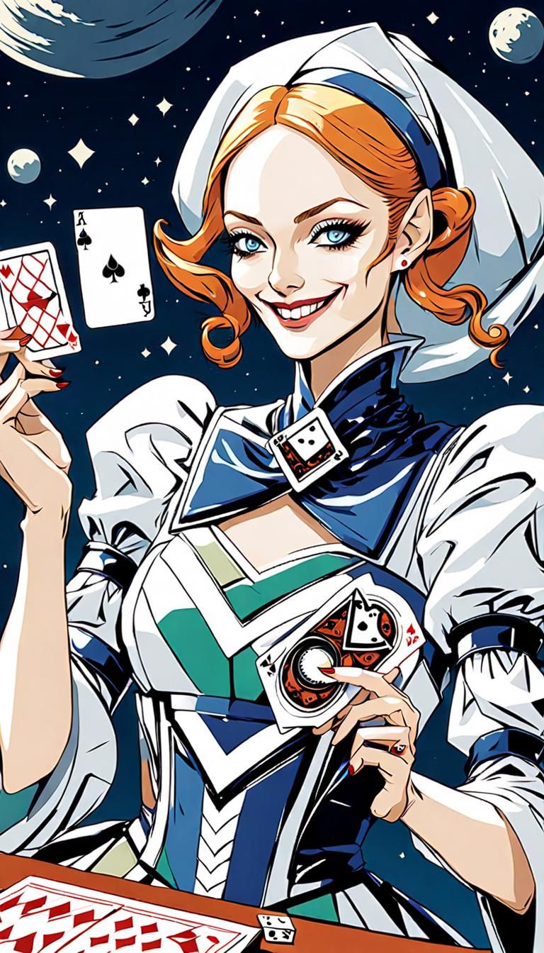 Futuristic Jester Girl in Anime Style Portrait